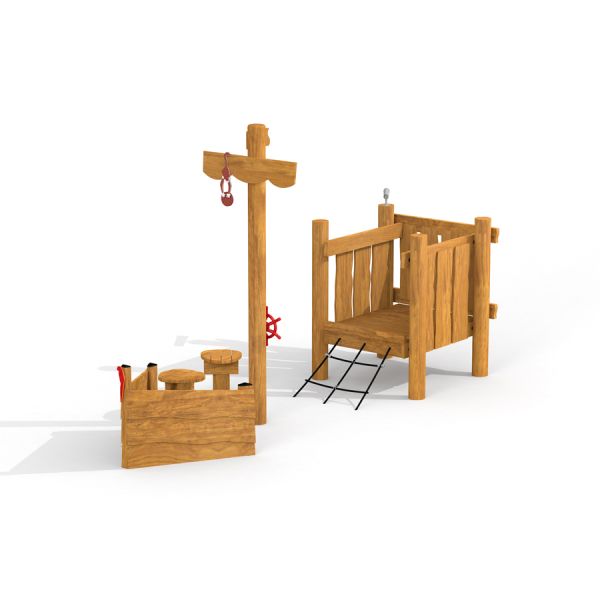 Small Wooden Playground Ship Sandbox for kids.