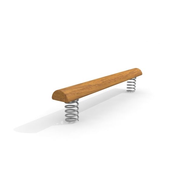 Balance playground equipment with wooden beam and metal springs
