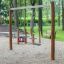 Nature Double Swing in a forested playground area.