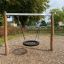 Single Swing on a playground with wooden frames and rubber seat