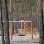 Single Swing tire seat playground equipment made of wood in a forest clearing
