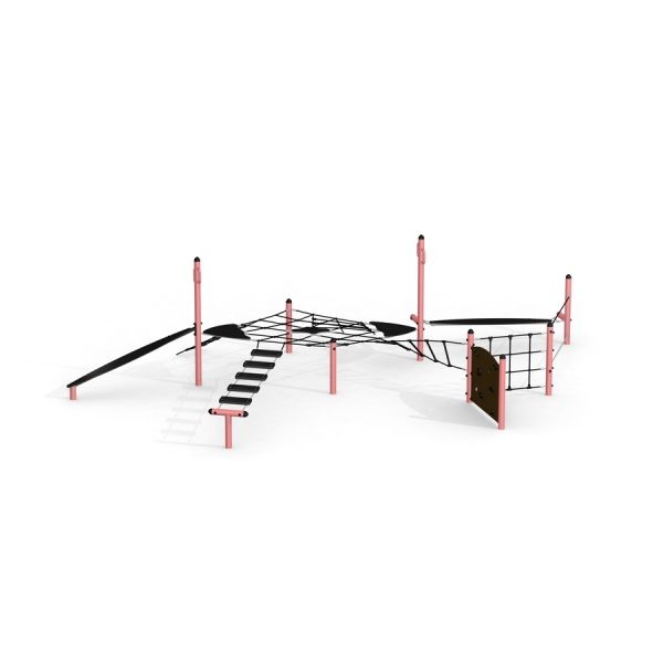 Playground climbing structure with nets and platforms – Starfish steel structure.