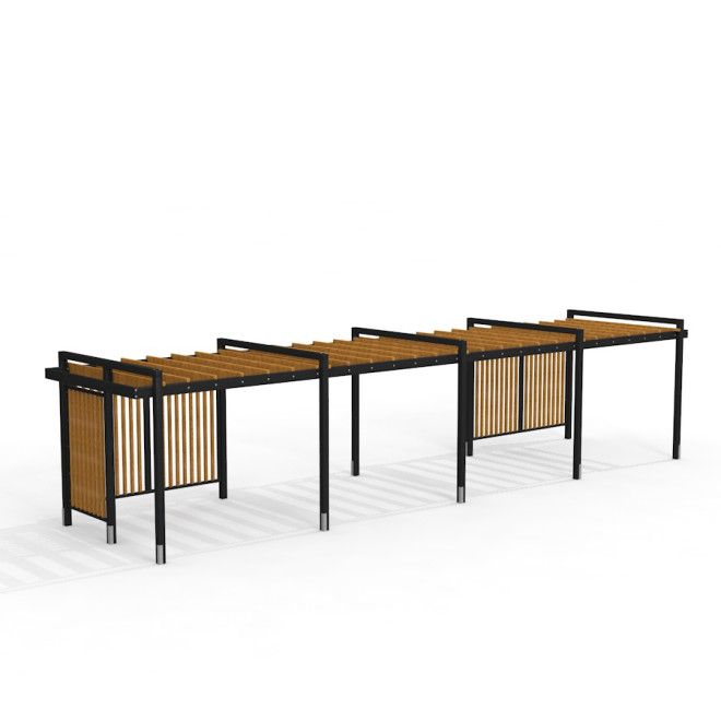 Pergola IV - modern outdoor pergola with wooden slats and black metal frame