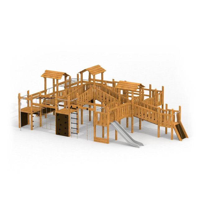Windsor castle with slide Uvala wooden playground structure with climbing elements and metal slide