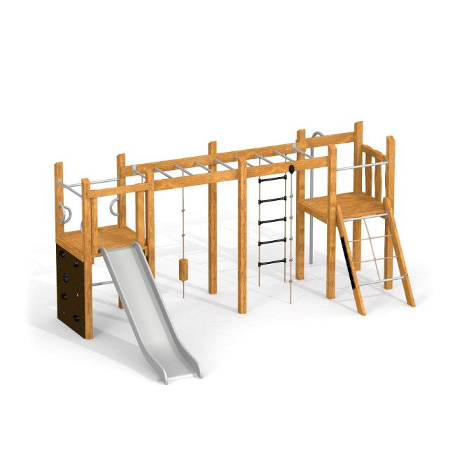 Zebra single slide Uvala wooden playground structure with slide and climbing elements