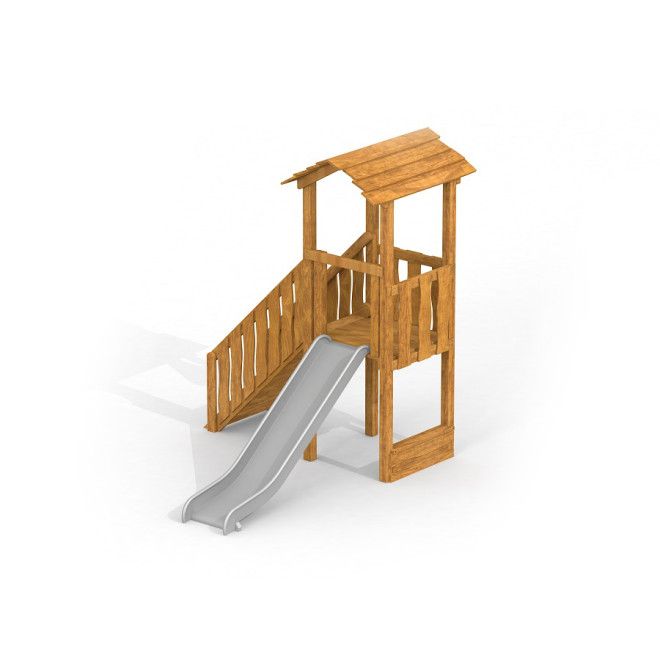 Logo Uvala playhouse with slide made of wood with a plastic slide component