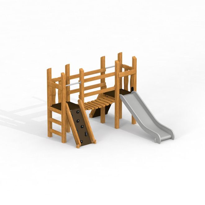 Mini Play Uvala wooden playground structure with climbing wall and slide