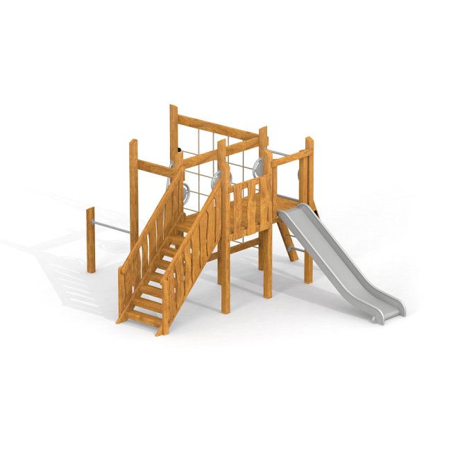Wooden playground structure with slide and climbing net - Kiosk Uvala.