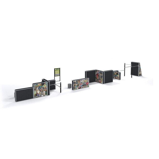 Medium parkour set II with colorful graffiti panels for outdoor exercise