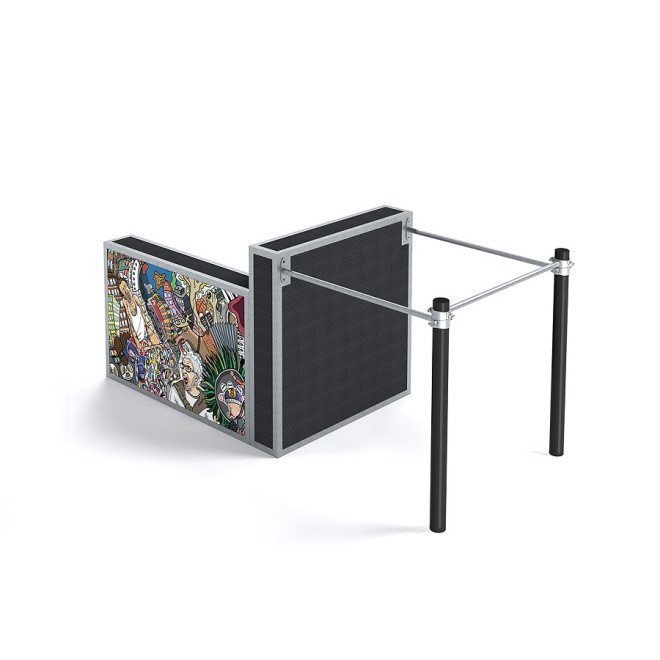 Small parkour set I with colorful graffiti wall and metal bars for jumping and climbing