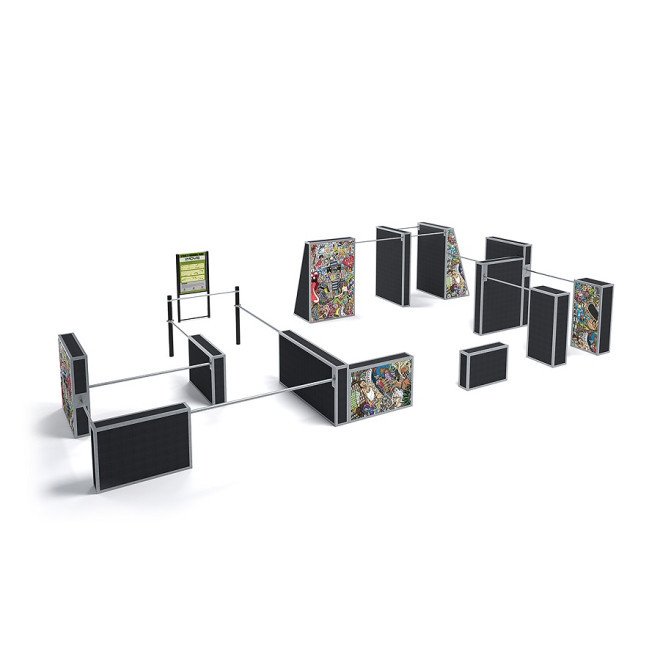 Large Parkour set with colorful panels and various obstacles.