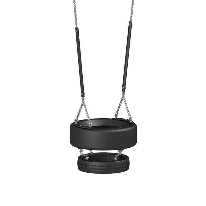 Black TBS-2T tire swing with chains and rubber bumpers