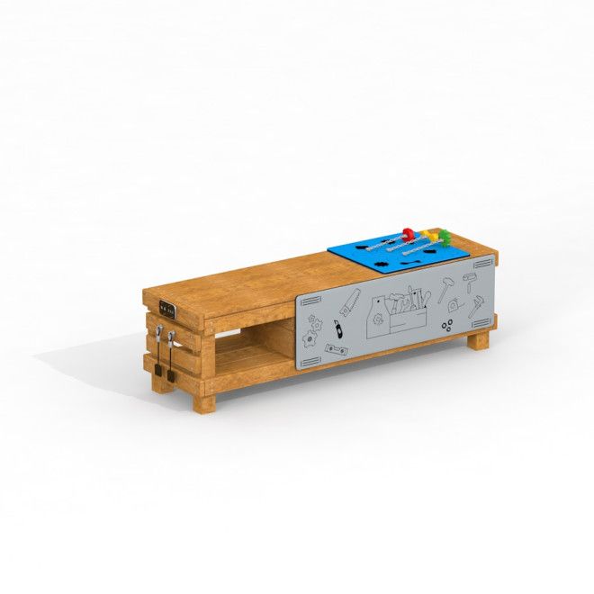 Workshop Modern Nature children's playbench with tools and storage shelves