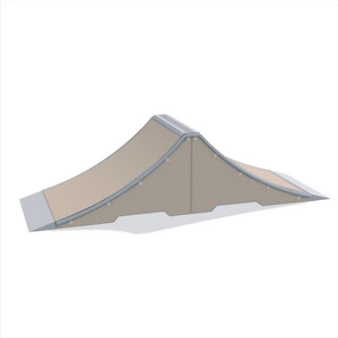 Skateboard ramp Spine- Ramp in a beige color with metal edges.
