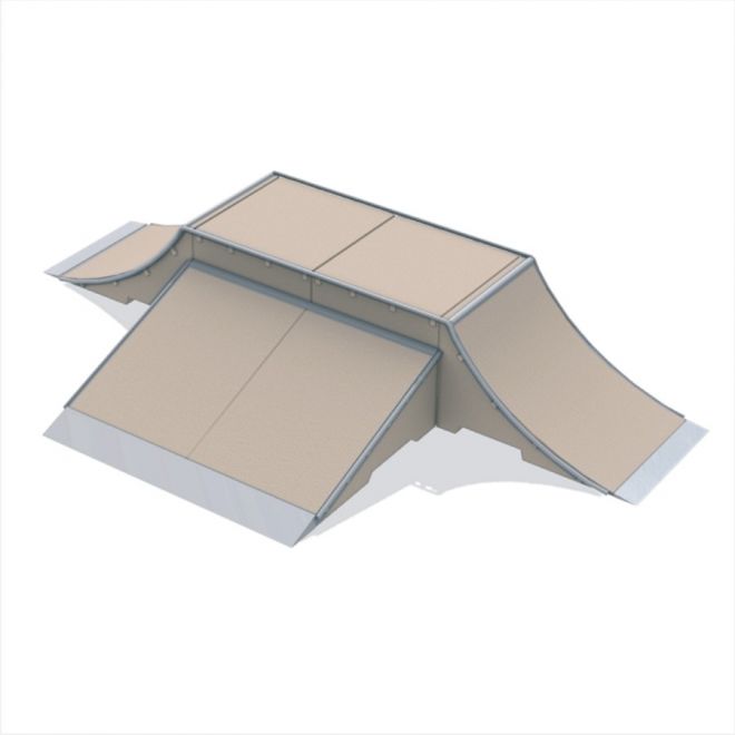 Skateboard ramp Combination 20 with multiple inclines and flat platform.
