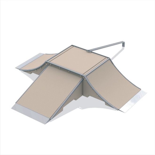 Fun Box type A skatepark ramp structure with multiple levels and rails.