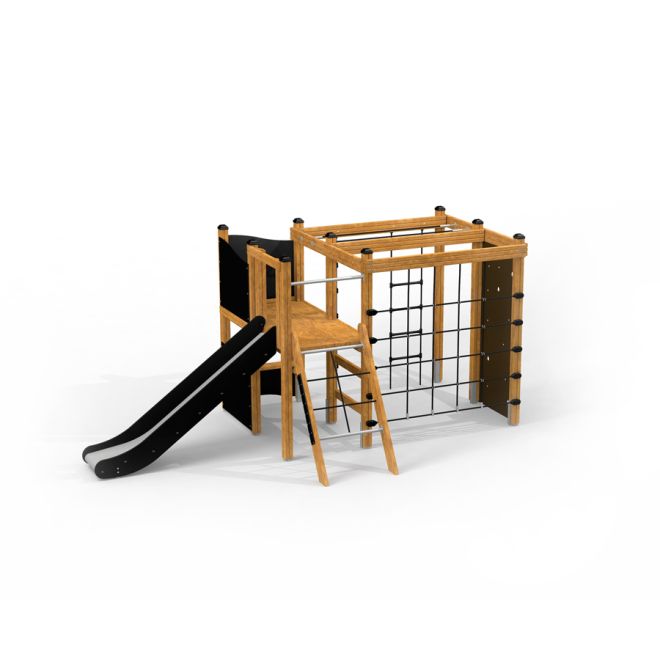 Playground structure Climbing Kiosk Nature with slide and climbing net.