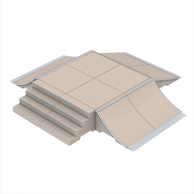 Fun Box type 1 modular skate ramp with steps and launch ramp