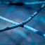 Close-up of a blue Powerclimber climbing net.