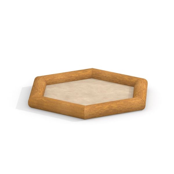Hexagonal Sandbox with Wooden Border and Bark