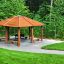 Wooden Firehouse shelter in a park.