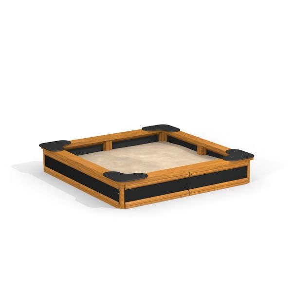 Sandbox Nature wooden square sandbox with black corner seats