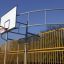 Santiago Bernabeu multi-functional sports playground with basketball hoop and yellow safety barriers