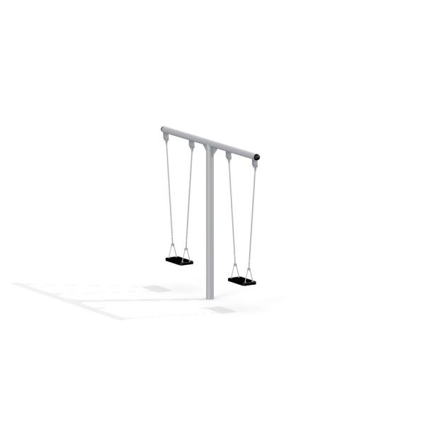 Two-seat Youth Double Swing with black seats and white frame.