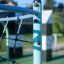 Dolphin steel structure in a playground setting.