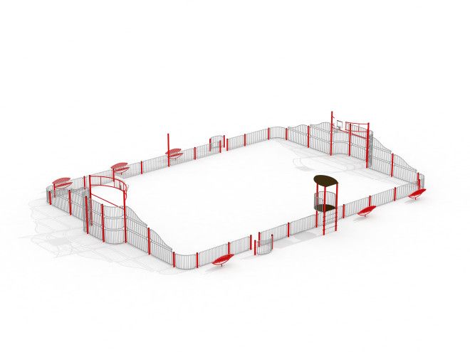 playground equipment Parc de Prince with fence and various play areas