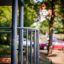 Beetle playhouse with slide in a park, steel structure, close-up view