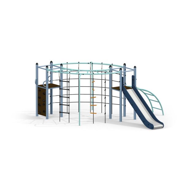 Whale steel structure playground with slide and climbing elements