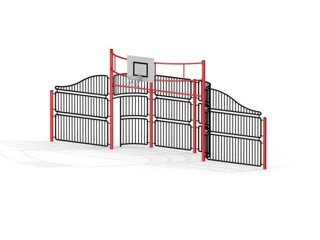 Magic multi-functional sports gate with basketball hoop and soccer goal.