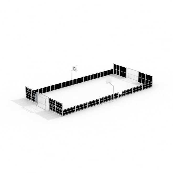 Outdoor sports field Stamford Bridge with fencing and goals