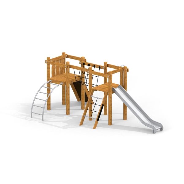 Alstad playground equipment with slide and climbing structures for children.