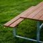 Outdoor wooden Table & Bench set on green grassland.