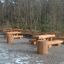 Table & Bench Nature set in a park with wooden tables and benches.