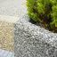Concrete planter Alex with green shrub in a gravel garden.