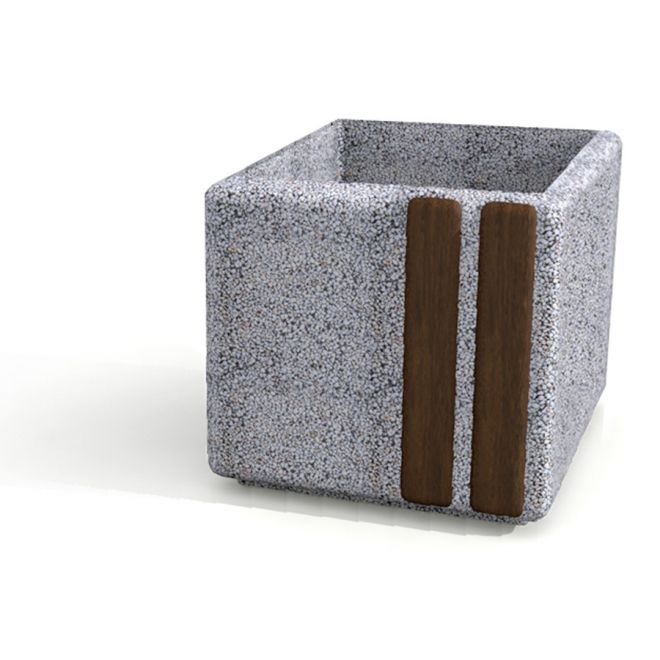 Square concrete planter Lima I with wooden accents.