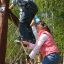 Children playing on Mountains climbing net.