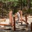 Sahara wooden playground balancing bridge with rope elements in forest setting