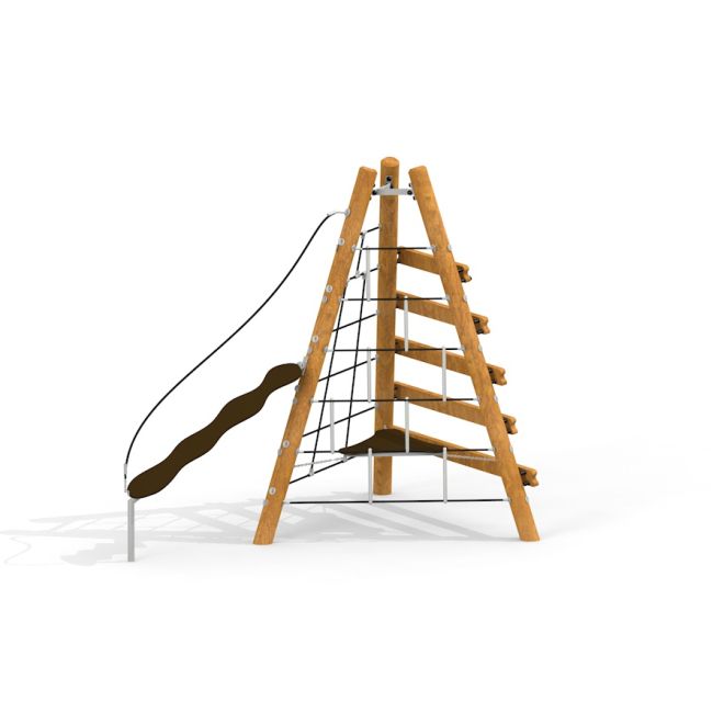 Tipi I climbing net playground equipment with rope and wooden structure