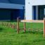Outdoor wooden balance beams Cape Code for children's playground.