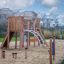 Madagascar (5 pcs set) children's playground equipment with wooden climbing structures and metal sli