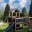 Country House Nature wooden playground structure with slide and climbing area.