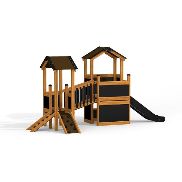 Knight's Castle Nature playhouse with slide and ladder.