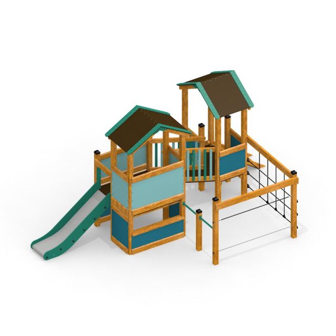 Tower Nature wooden playhouse with slide, Play houses, Playground
