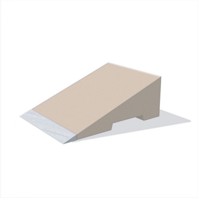Bank playground ramp with beige surface and grey incline.