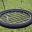 Silver Single Swing (BNS) black round rope swing with netted seat hanging on metal chains