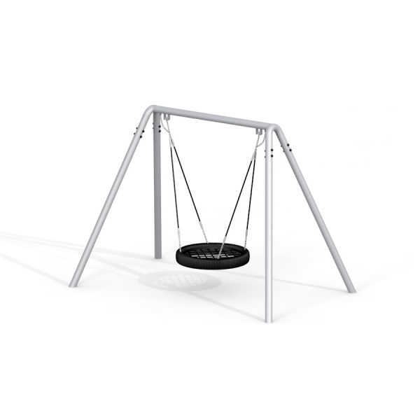 Silver Single Swing (BNS) - single-seat playground swing with a round basket seat and a sturdy silve